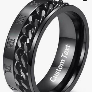 Size 8 Mens Ring Spinning Chain Anti Anxiety Bands Stainless Steel